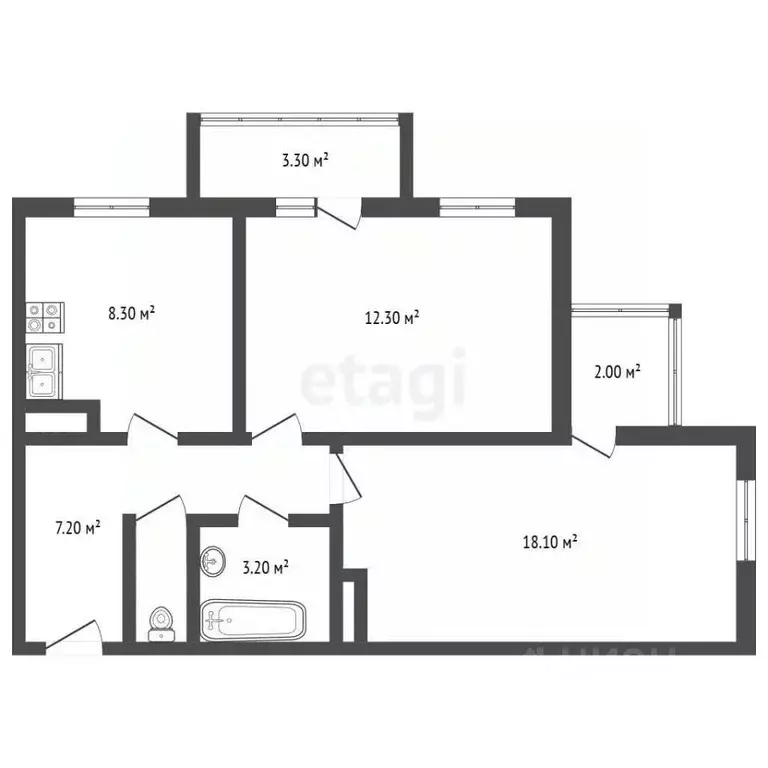 2-к кв. Санкт-Петербург ул. Доблести, 7к1 (49.3 м) - Фото 2
