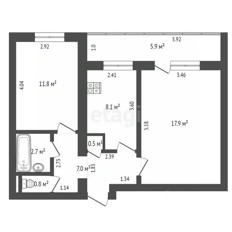 2-к кв. Башкортостан, Стерлитамак ул. Сакко и Ванцетти, 63 (49.0 м) - Фото 1