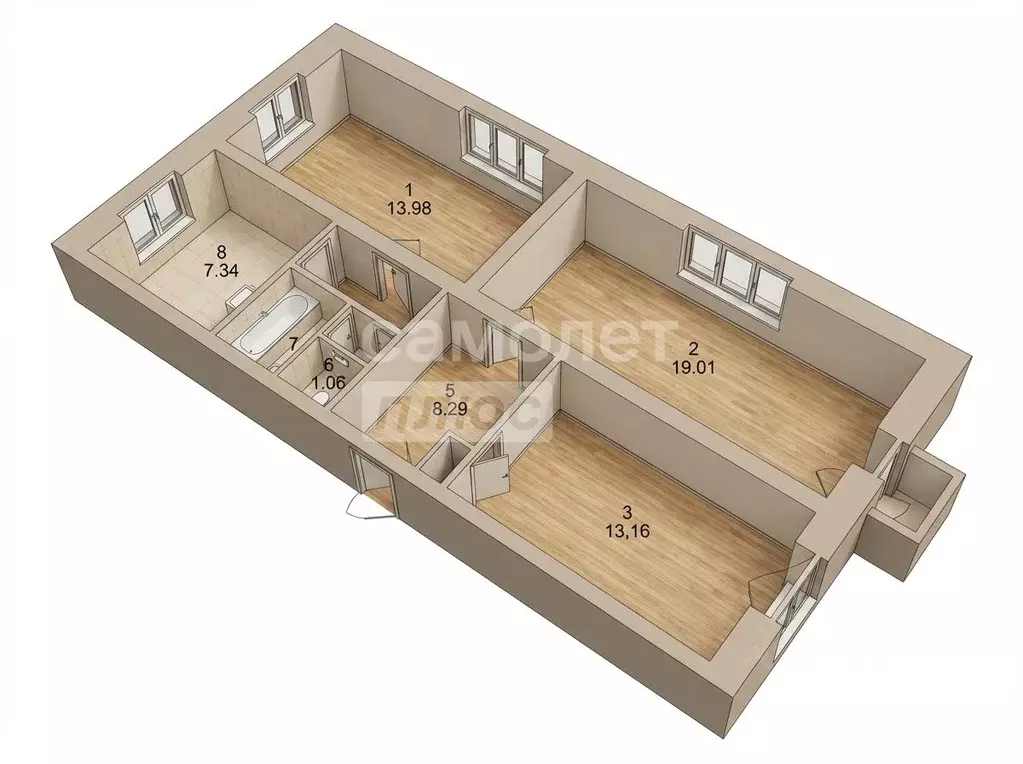 3-к кв. Ульяновская область, Ульяновск ул. Жуковского, 51 (65.4 м) - Фото 2