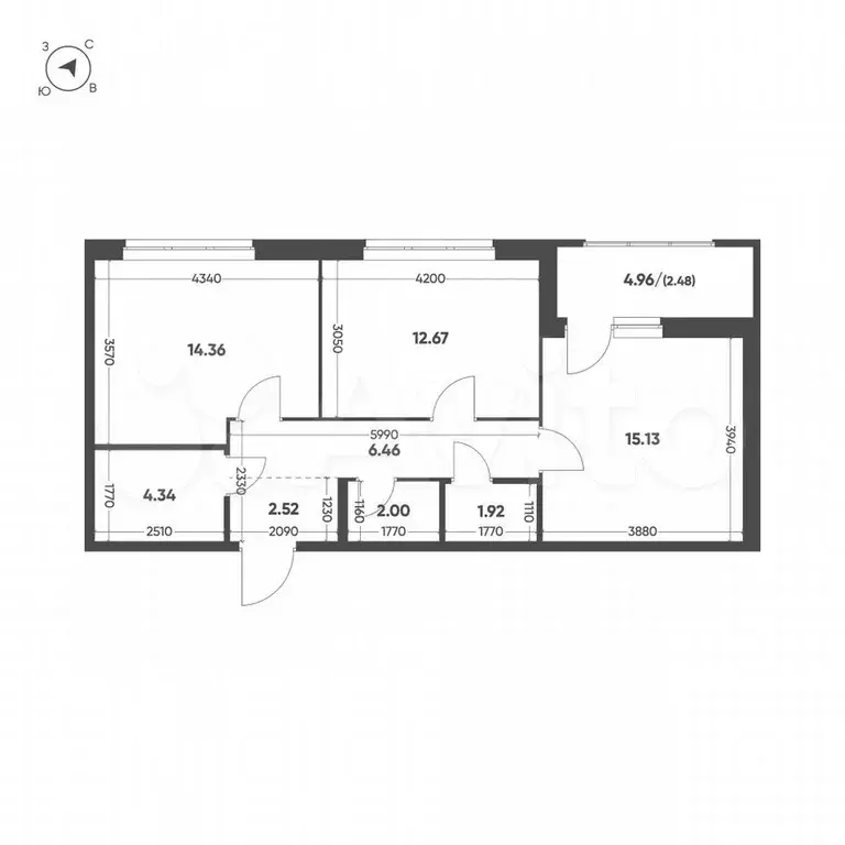 2-к. квартира, 61,9 м, 13/13 эт. - Фото 1