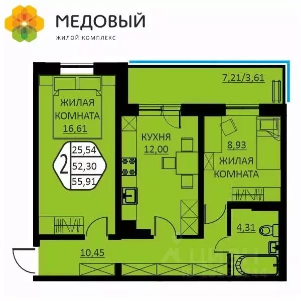 2-к кв. Пермский край, д. Кондратово ул. Г.Н. Нифантова, 12 (55.91 м) - Фото 0