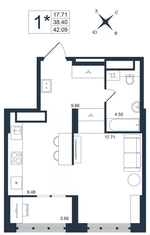 1-комнатная квартира: Владивосток, ЖК Архитектор (42.09 м) - Фото 1