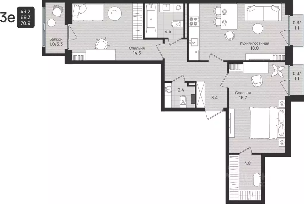 3-к кв. Пермский край, Пермь ул. Космонавта Беляева, 210 (70.9 м) - Фото 1