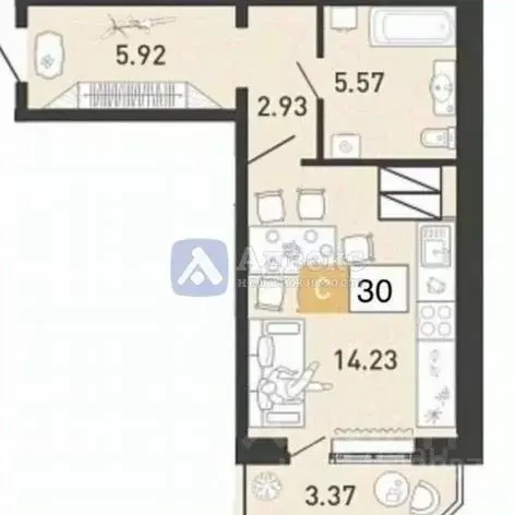 Студия Тюменская область, Тюмень ул. Монтажников, 42Б (30.0 м) - Фото 1