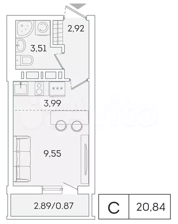 Квартира-студия, 20,1 м, 15/16 эт. - Фото 0