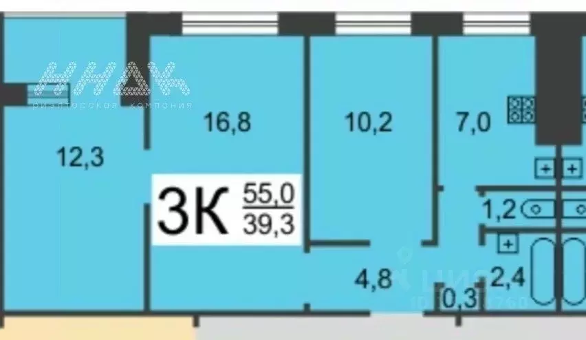 3-к кв. Нижегородская область, Нижний Новгород ул. Строкина, 12 (55.0 ... - Фото 2