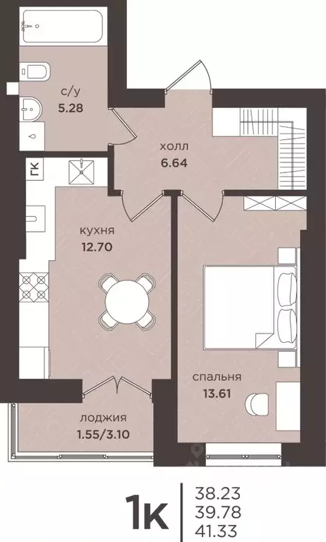 1-к кв. Калининградская область, Гурьевск  (39.78 м) - Фото 1