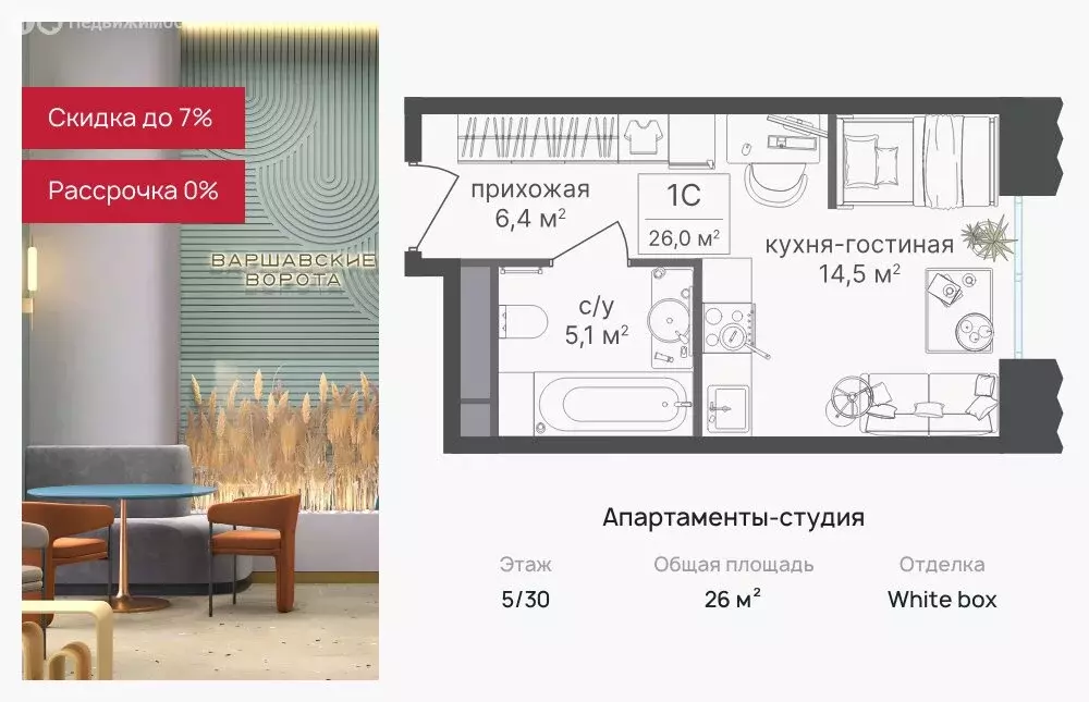 Квартира-студия: Москва, жилой комплекс Варшавские Ворота, 2.4 (26 м) - Фото 0