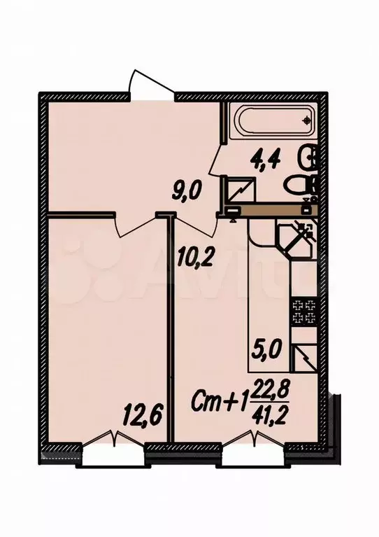 1-к. квартира, 39,5 м, 1/1 эт. - Фото 0