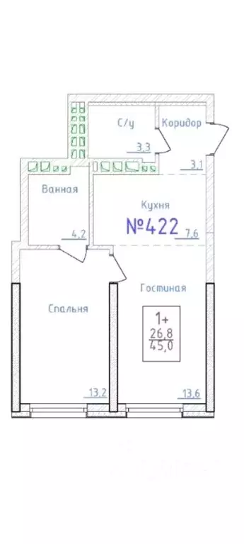 2-к кв. Башкортостан, Уфа ул. Братьев Кадомцевых, 17 (45.0 м) - Фото 0
