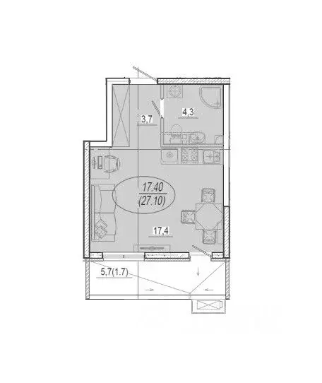 Студия Краснодарский край, Краснодар ул. Даниила Смоляна, 71к1 (27.1 ... - Фото 1