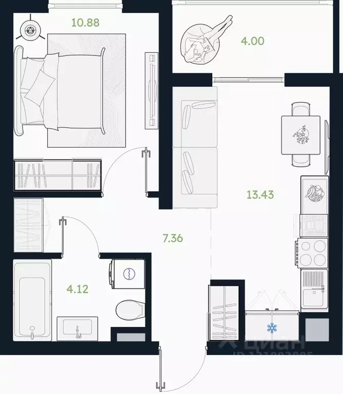 1-к кв. Тюменская область, Тюменский муниципальный округ, Винзили рп  ... - Фото 1