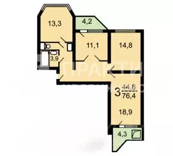 3-к кв. Москва Боровское ш., 18К2 (76.4 м) - Фото 2