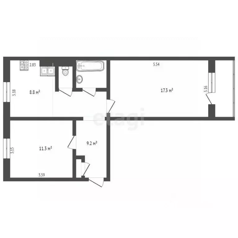 2-к кв. Ямало-Ненецкий АО, Ноябрьск ул. Дзержинского, 21 (50.6 м) - Фото 0