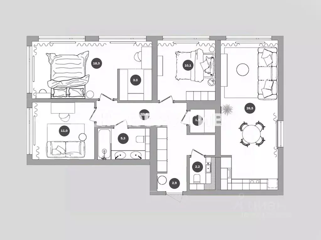 3-к кв. Новосибирская область, Новосибирск ул. Владимира Заровного, 24 ... - Фото 2