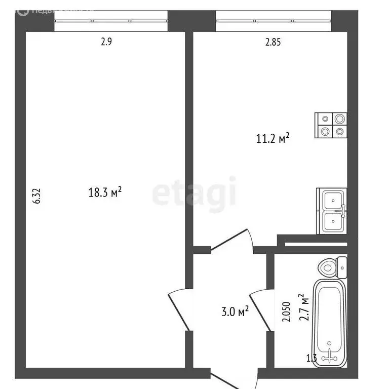 1-комнатная квартира: Бирск, улица Мира, 72 (35.2 м) - Фото 1