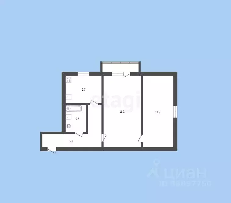 2-к кв. Карачаево-Черкесия, Черкесск Крайняя ул., 33А (42.2 м) - Фото 1