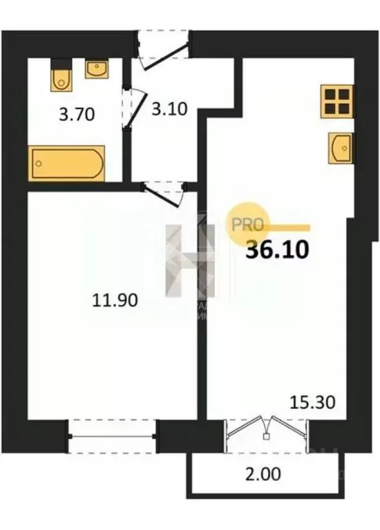 1-к кв. Калининградская область, Калининград ул. Сержанта Мишина, 83к2 ... - Фото 2