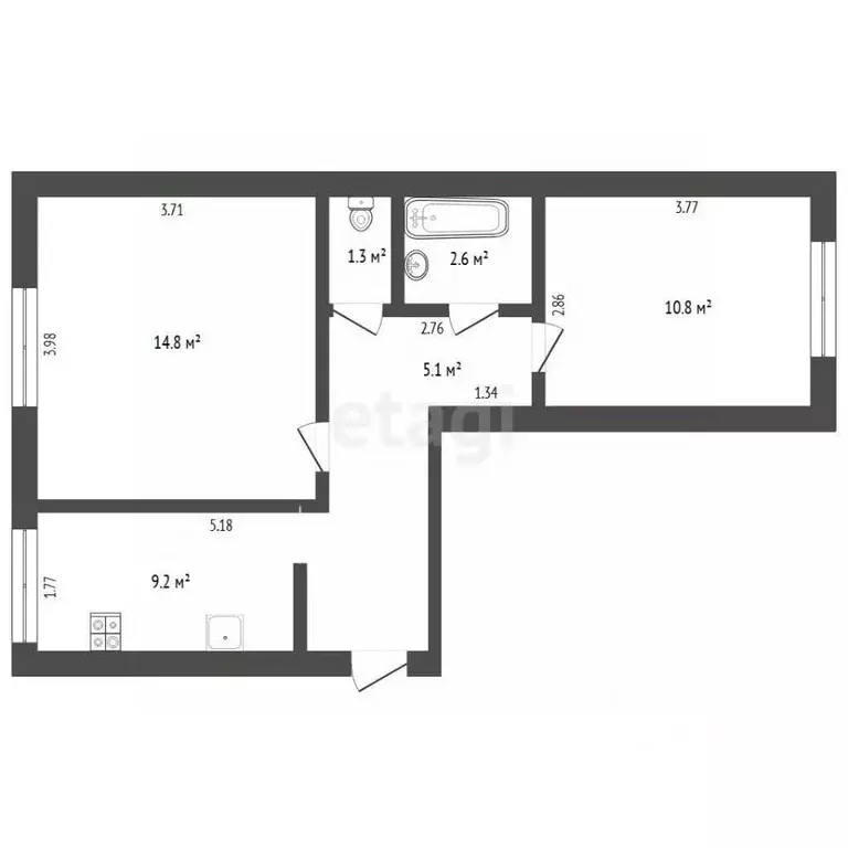 2-к кв. Тюменская область, Тюмень ул. Монтажников, 14 (45.0 м) - Фото 2