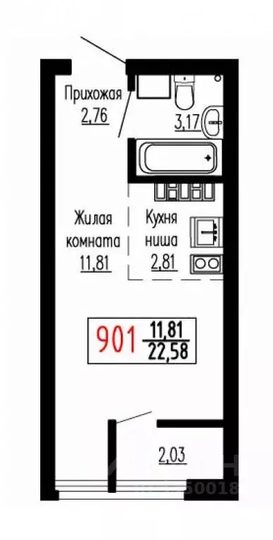 Студия Свердловская область, Екатеринбург ул. Лыжников, 3 (22.7 м) - Фото 1
