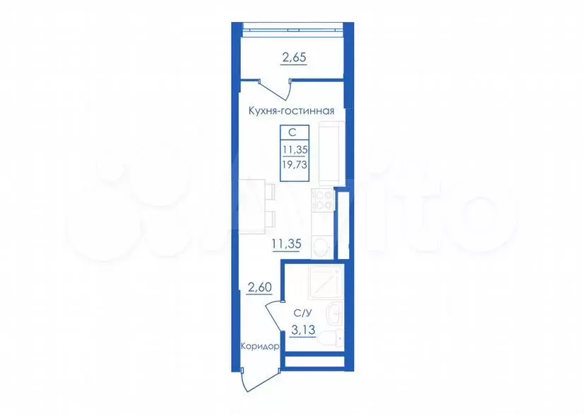 Квартира-студия, 19,7м, 21/25эт. - Фото 0