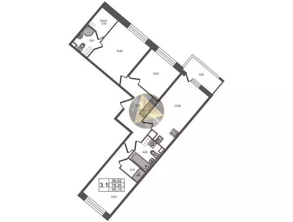 3-к кв. Санкт-Петербург Дальневосточный просп., 19к1 (86.19 м) - Фото 2