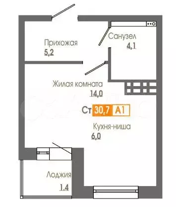 Квартира-студия, 30,9 м, 2/16 эт. - Фото 0