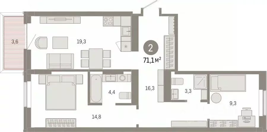 2-к кв. Омская область, Омск ул. Б.Г. Шаронова, 9 (71.06 м) - Фото 1