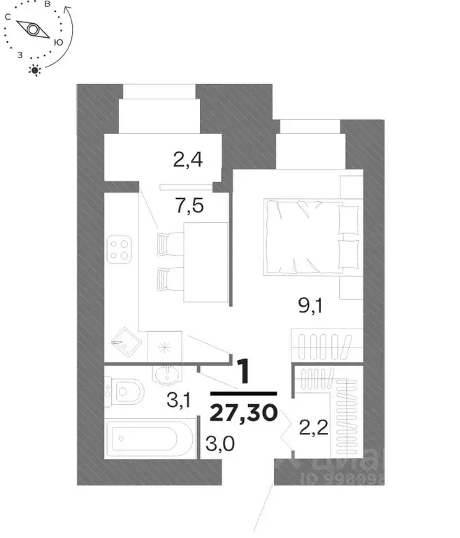 1-к кв. Рязанская область, Рязань Бирюзова Парк жилой комплекс (27.3 ... - Фото 1