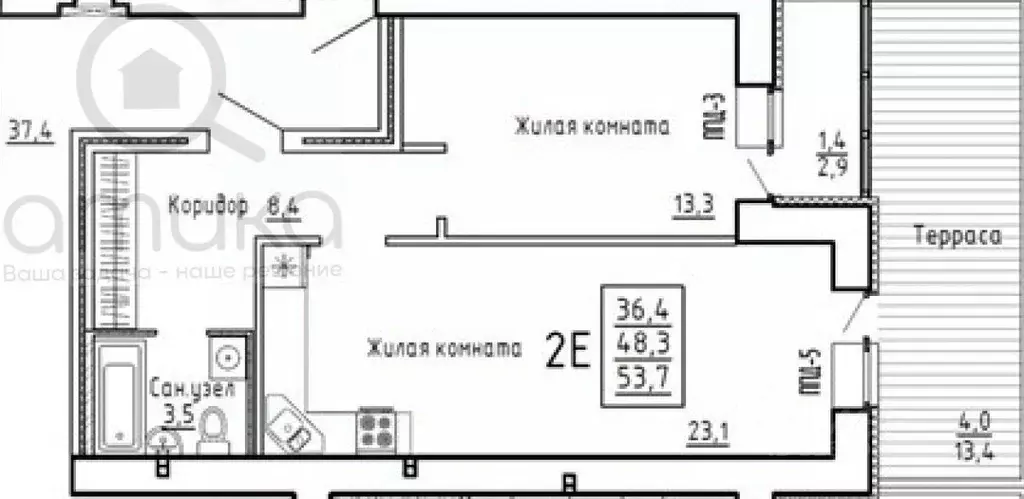 2-к кв. Пензенская область, Пензенский район, Засечный сельсовет, с. ... - Фото 2