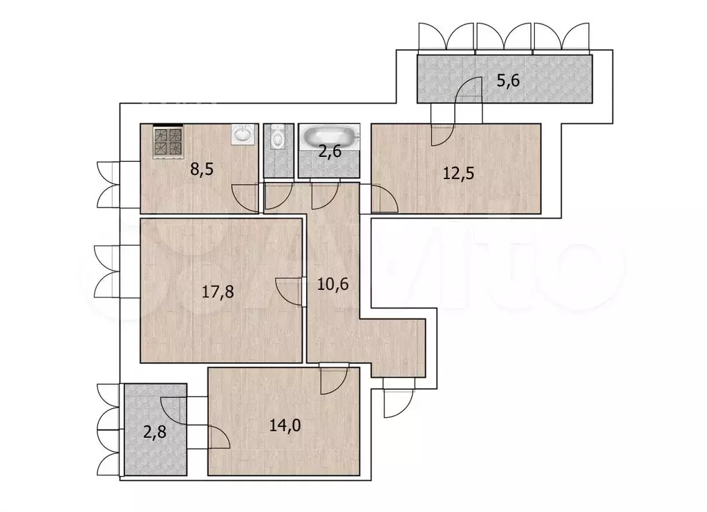 3-к. квартира, 71,5 м, 1/9 эт. - Фото 0