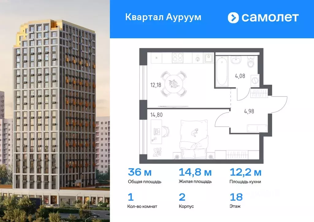 1-к кв. Свердловская область, Екатеринбург Квартал Ауруум жилой ... - Фото 0