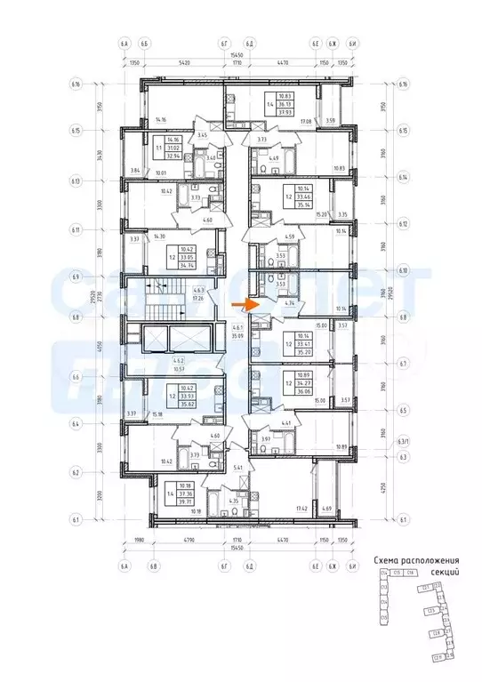 1-к. квартира, 33,4м, 4/9эт. - Фото 1