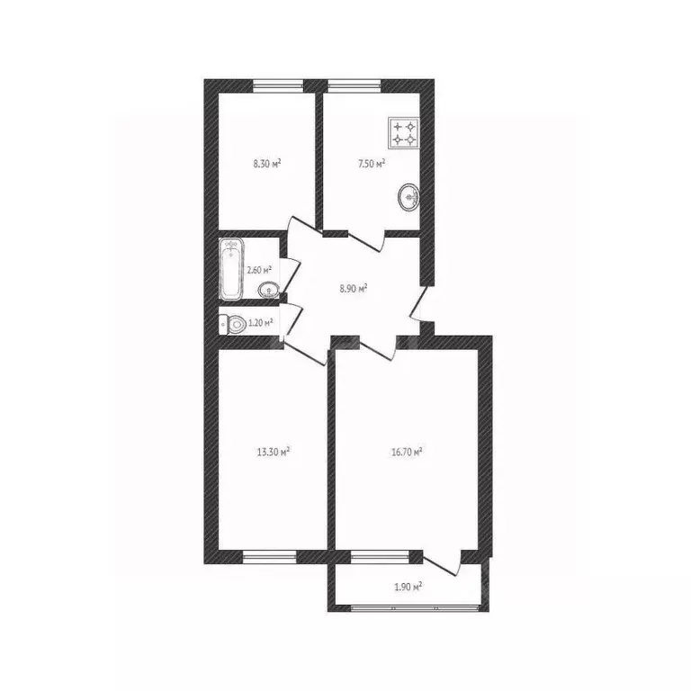 3-к кв. Брянская область, Брянск Новозыбковская ул., 9Г (59.5 м) - Фото 2