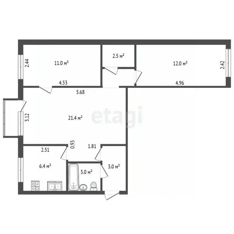 3-к кв. Санкт-Петербург Гранитная ул., 34 (60.0 м) - Фото 2