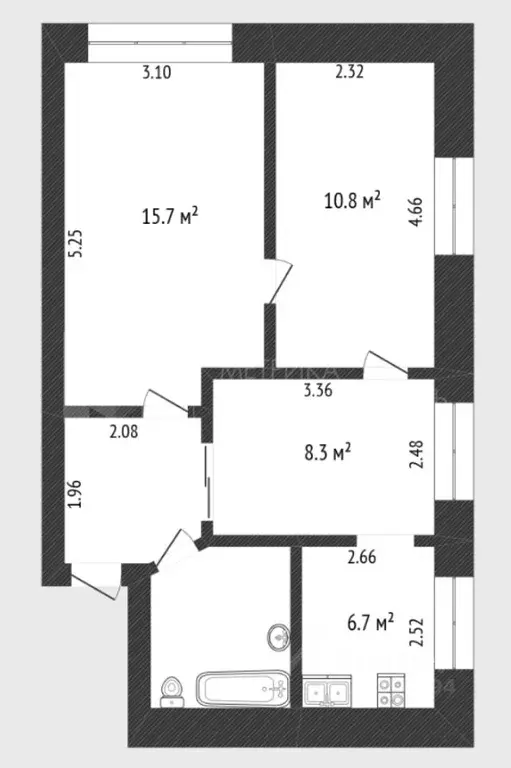 3-к кв. Тюменская область, Тюмень ул. Луначарского, 51 (50.0 м) - Фото 1