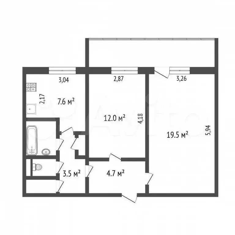 2-к. квартира, 56,6 м, 1/9 эт. - Фото 0