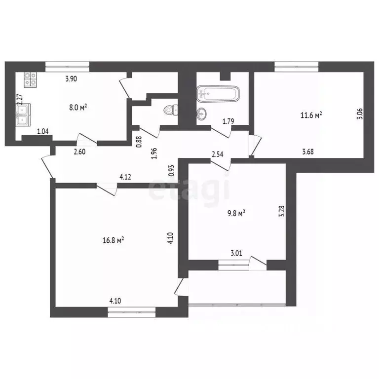 3-к кв. Тамбовская область, Тамбов Интернациональная ул., 47к1 (63.1 ... - Фото 2