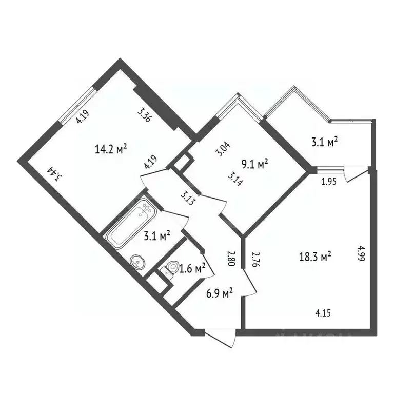 2-к кв. Санкт-Петербург Ленинский просп., 77к2 (53.4 м) - Фото 2