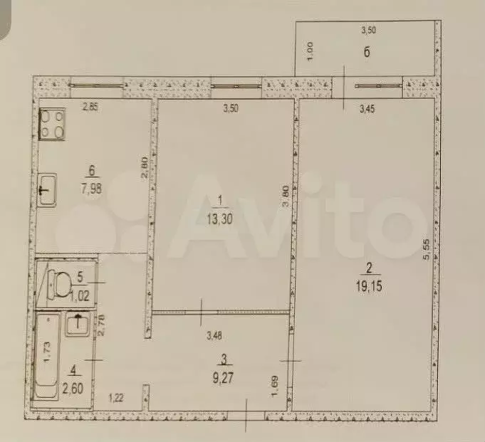 2-к. квартира, 53,3 м, 4/9 эт. - Фото 0