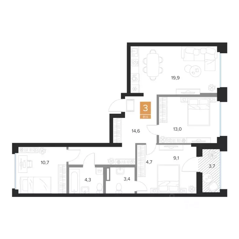 3-к кв. Курская область, Курск Парковый квартал Чувства жилой комплекс ... - Фото 1