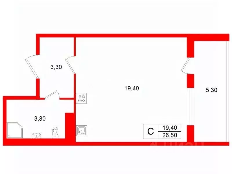 Студия Санкт-Петербург ул. Струве, 8к2 (26.5 м) - Фото 2