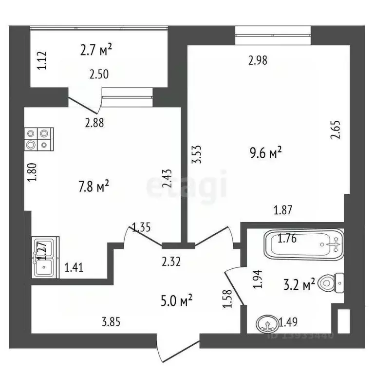 1-к кв. Тюменская область, Тюмень ул. Надира Сагдеева, 10 (25.6 м) - Фото 2