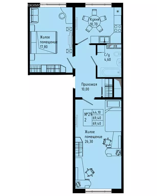 2-комнатная квартира: Коммунар, Железнодорожная улица, 41к2 (69.4 м) - Фото 1