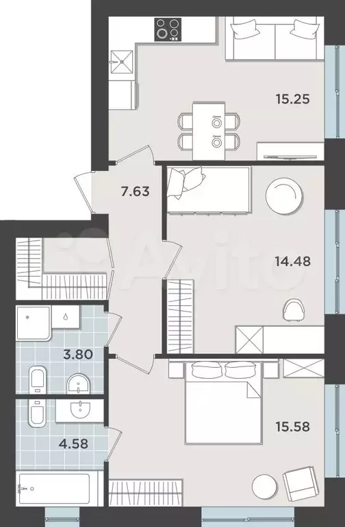 2-к. квартира, 61,4 м, 2/9 эт. - Фото 1