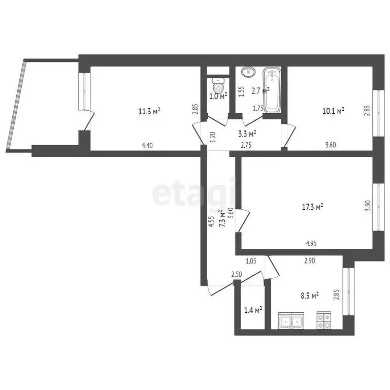 3-комнатная квартира: Оренбург, улица Чкалова, 42 (62 м) - Фото 0