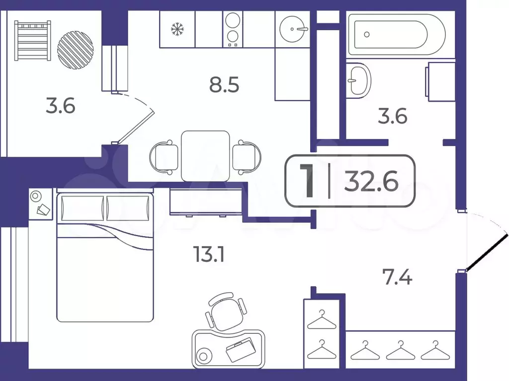 10 и более-к. квартира, 32,8 м, 5/22 эт. - Фото 1