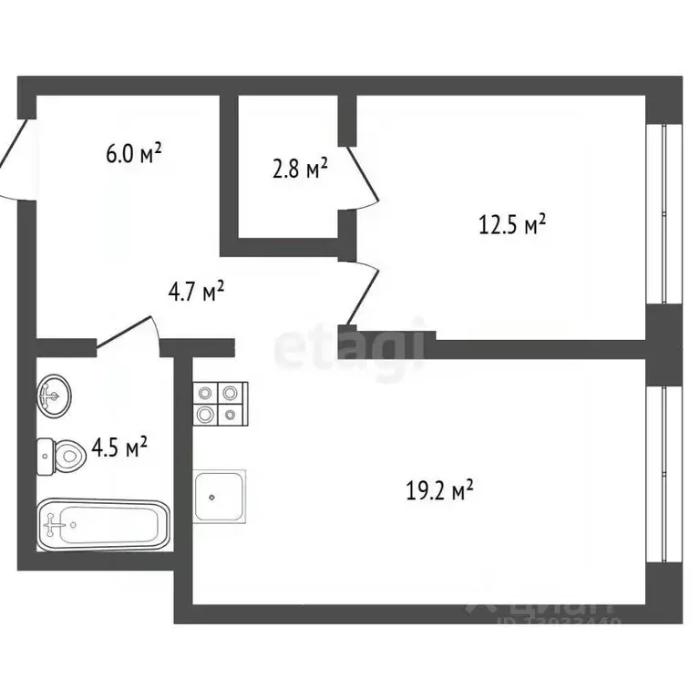 1-к кв. Тюменская область, Тюмень ул. Краснооктябрьская, 4 (48.6 м) - Фото 1