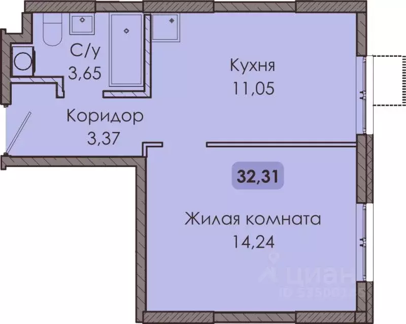 1-к кв. Самарская область, Тольятти Лесная ул., 56А (32.31 м) - Фото 1