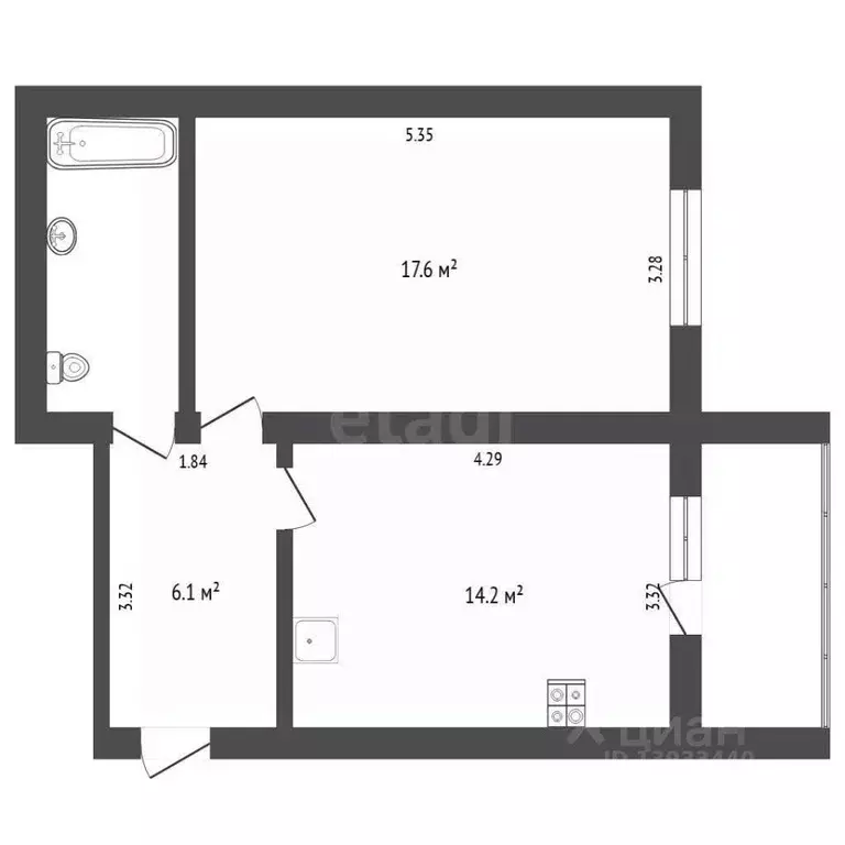1-к кв. Тюменская область, Тюмень ул. Немцова, 4 (43.8 м) - Фото 1